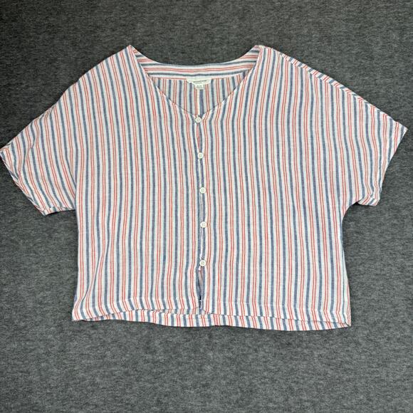 beachlunchlounge Tops - Beachlunchlounge Collection Button Front Blouse Red White Blue Striped Size M
